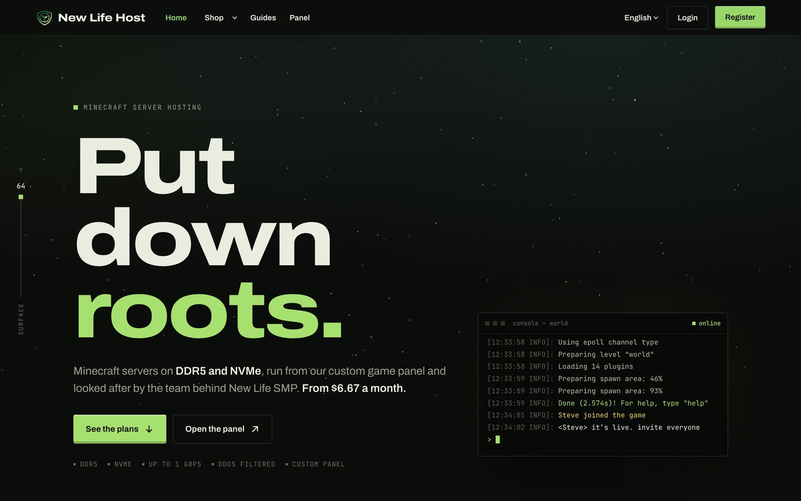 New Life Host home page.