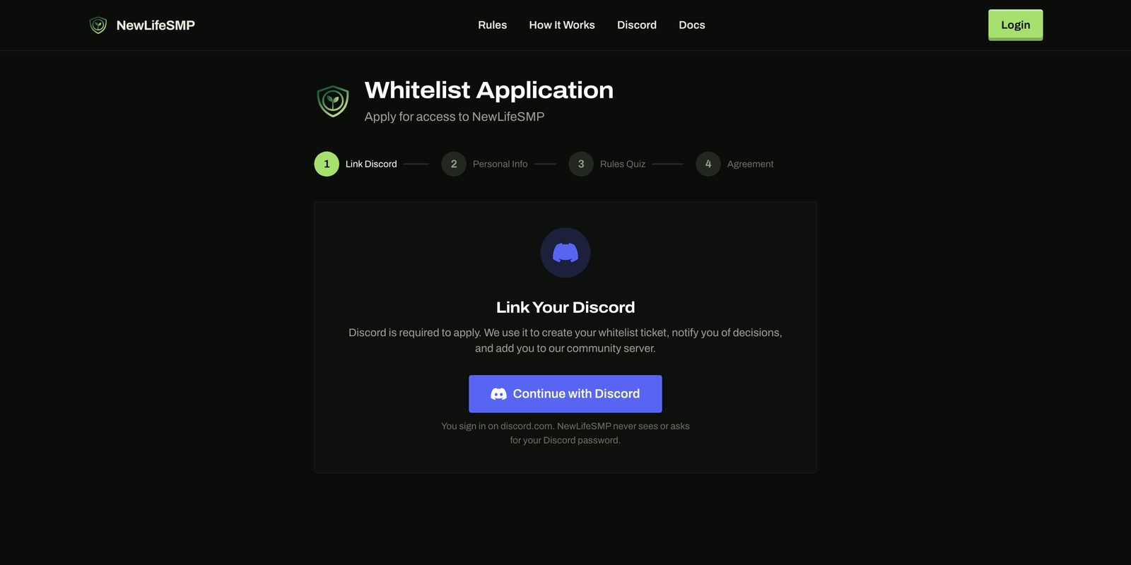NewLife SMP whitelist application, step one.
